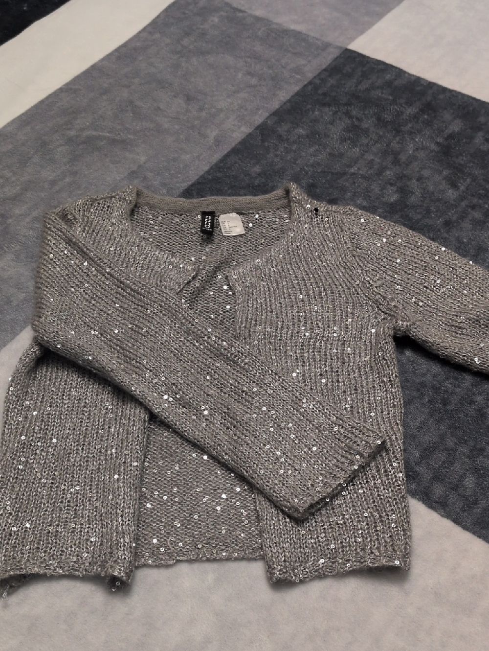 H&M Silver Sequin-Trim Cardigan